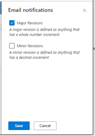 Email Notifications with Major Revisions checked marked
