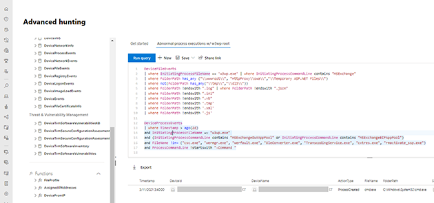 Microsoft Defender Security center advanced hunting