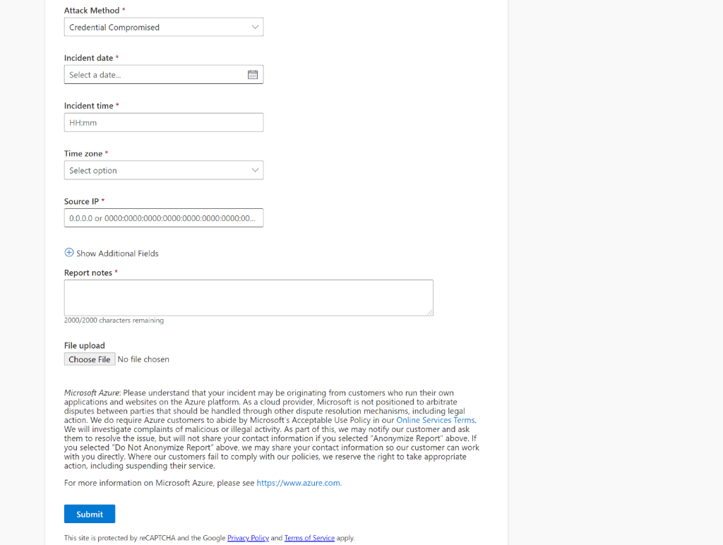 The remainder of the &ldquo;Report Details&rdquo; section, which remains largely the same as the old Report Abuse Portal.