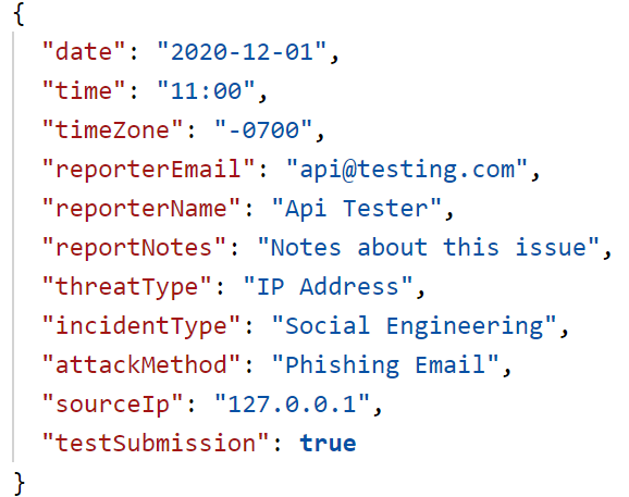 An API example resulting in a successful response.